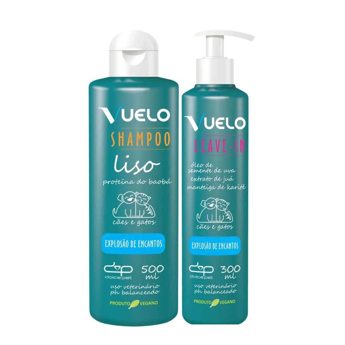 Kit Vuelo Shampoo Liso + Fluido Desembaraçador Explosão de Encantos Cães e Gatos