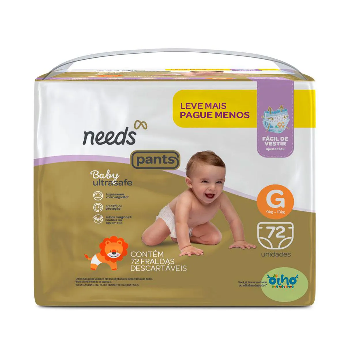 Fralda Calça Needs Baby Ultrasafe Pants G 72 unidades