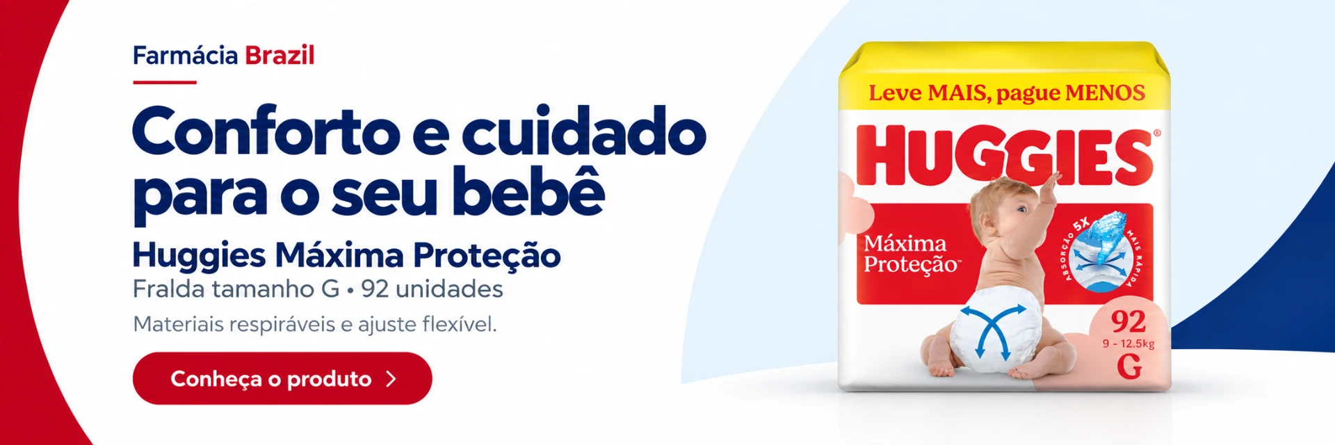 Conforto e cuidado para o seu bebê — Huggies Máxima Proteção, fralda tamanho G, 92 unidades. Conheça o produto.