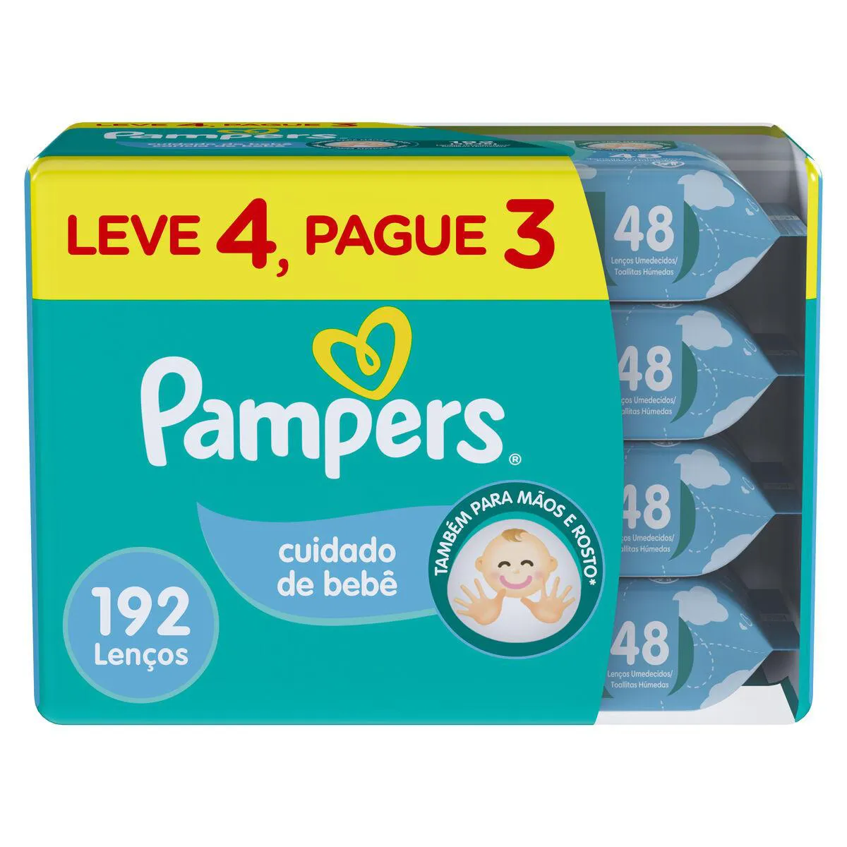 Kit Lenço Umedecido Pampers Cuidado do Bebê 48 unidades 4 pacotes