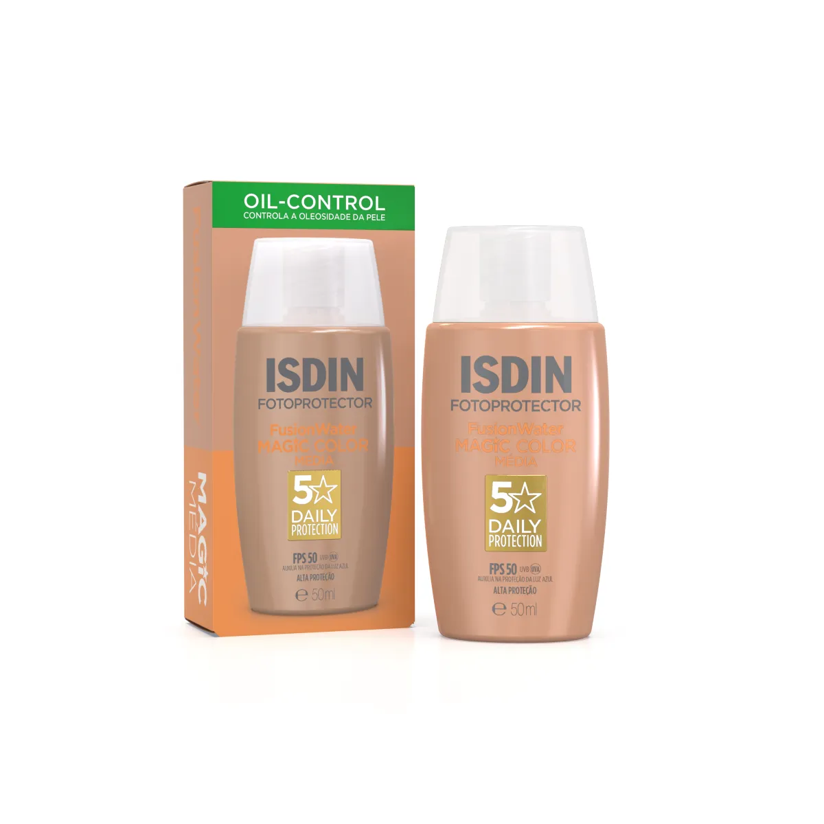 Protetor Solar Facial ISDIN Fusion Water Color FPS 50 Médio 50ml