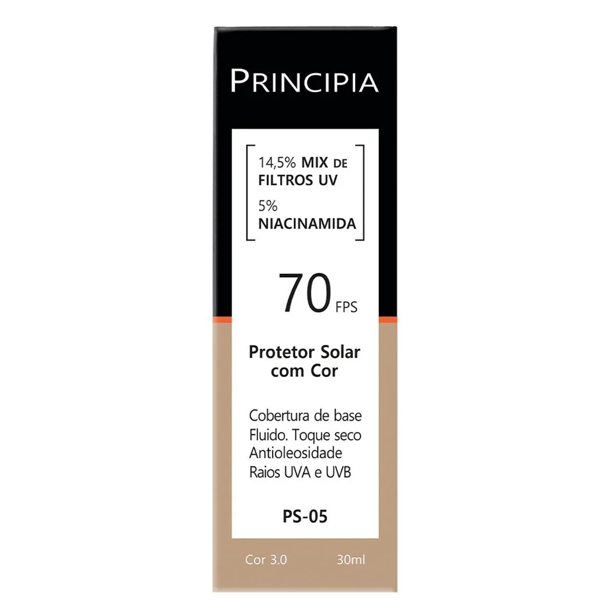 Protetor Solar Facial Principia Skincare PS-05 14,5% Mix de Filtros Uv + 5% Niacinamida FPS 70 Cor 3.0 30ml