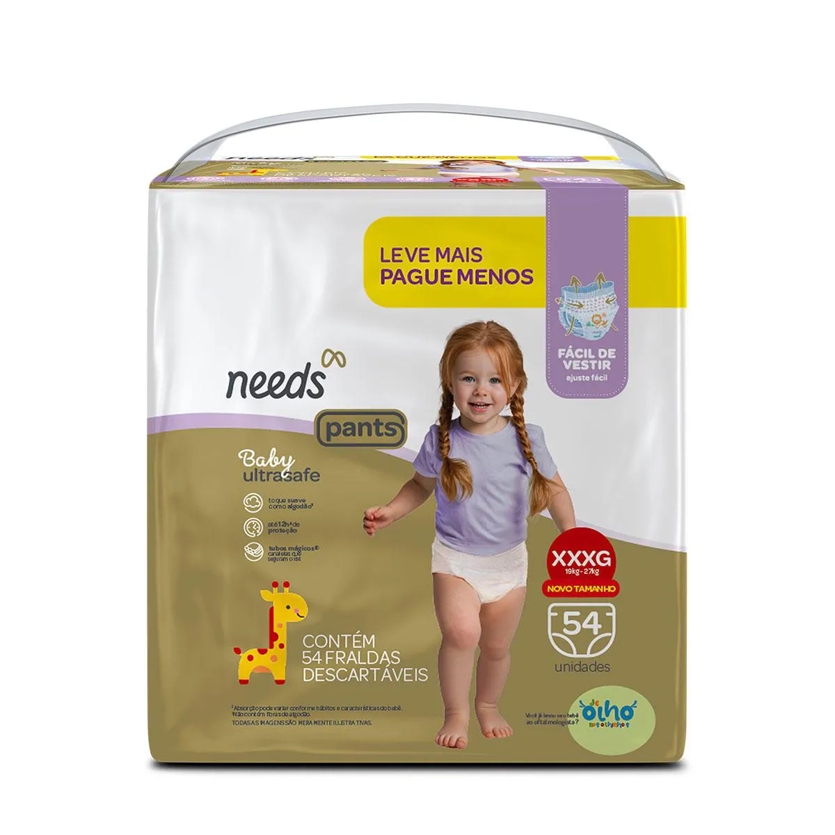 Fralda Calça Needs Baby Ultrasafe Pants XXXG 54 unidades