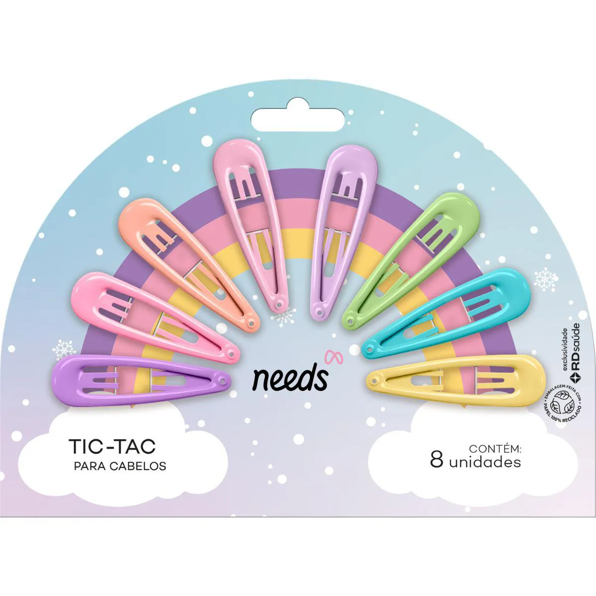 Presilhas Tic-Tac para Cabelos Needs Arco Íris 8 unidades
