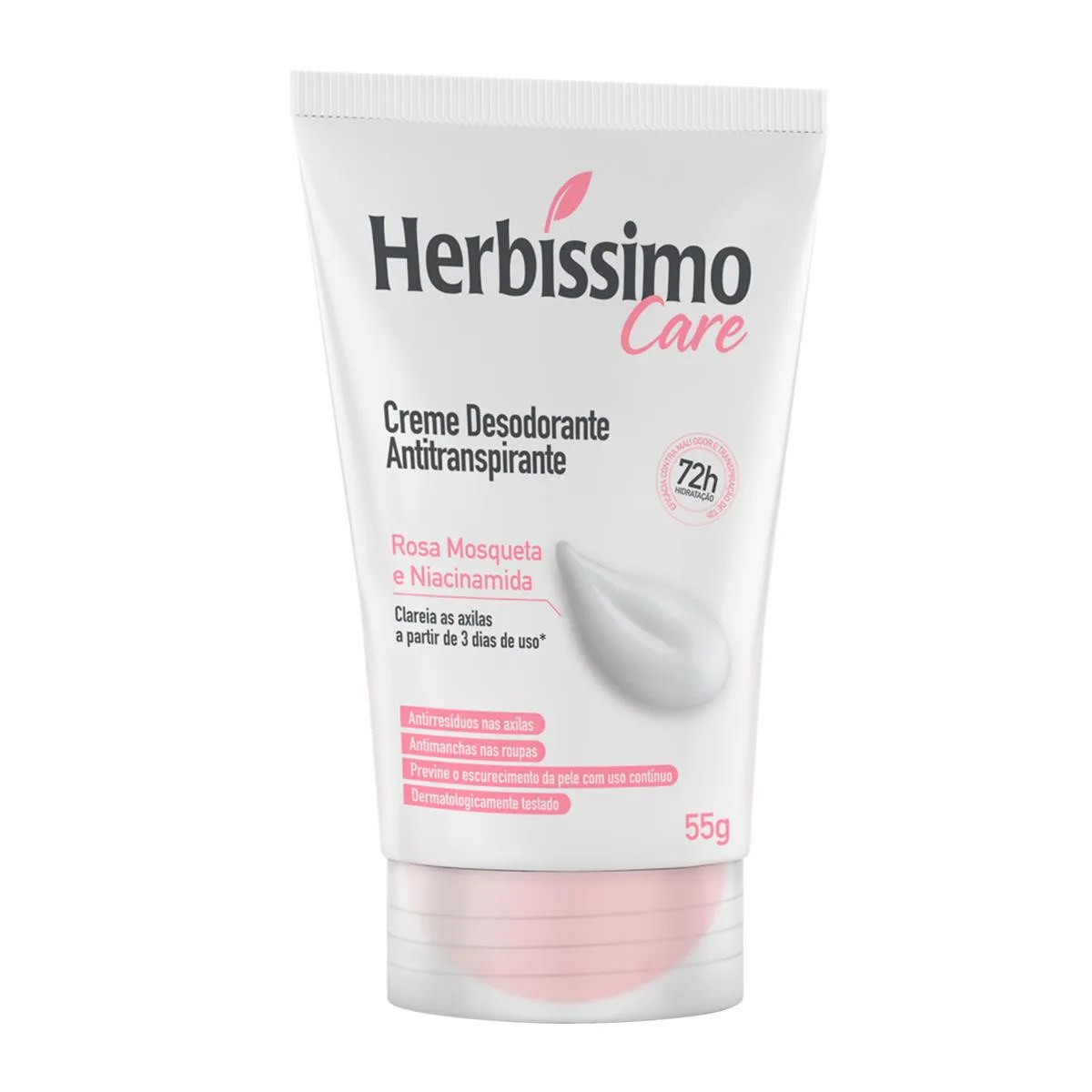 Desodorante Antitranspirante Creme Herbíssimo Care Rosa Mosqueta e Niacinamida 72h 55g